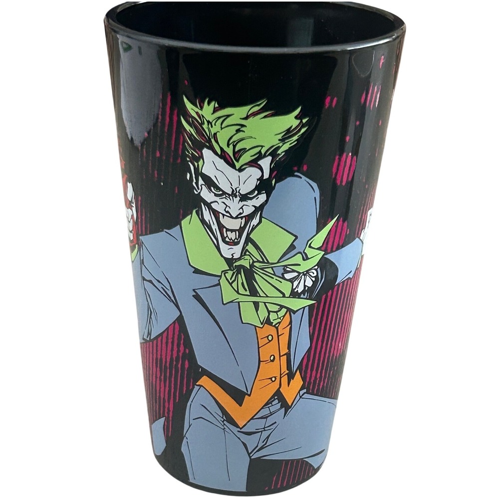 DC Comics Joker Pint Glass Black Comic Art Bang Flag Pistol 16oz